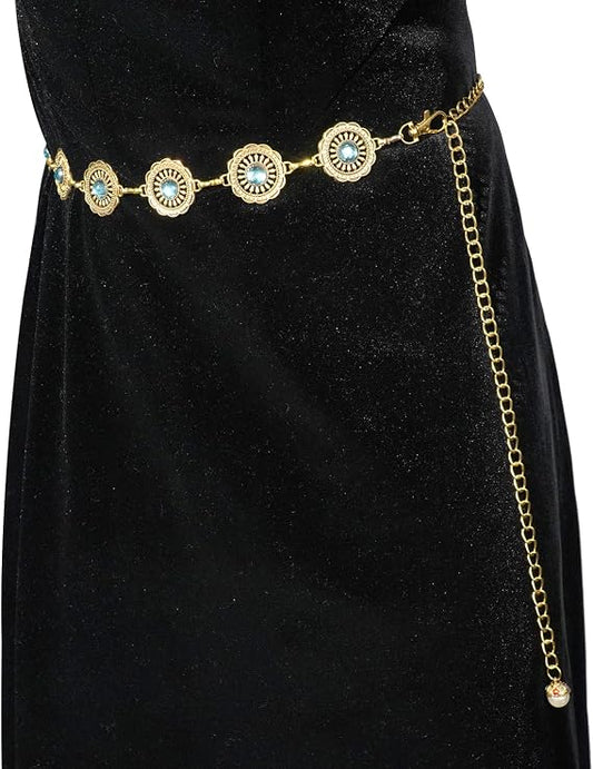 Sapphire-Style Vintage Concho Chain Belt - Glamorous Fit