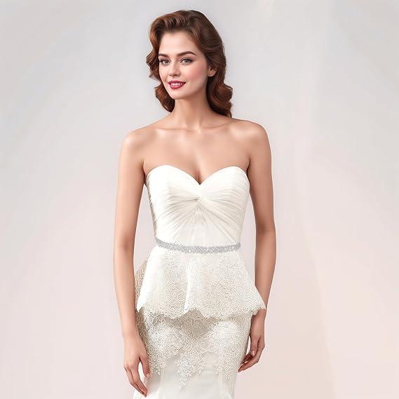 Satin Rhinestone Wedding Waist Belt - Adjustable Sash