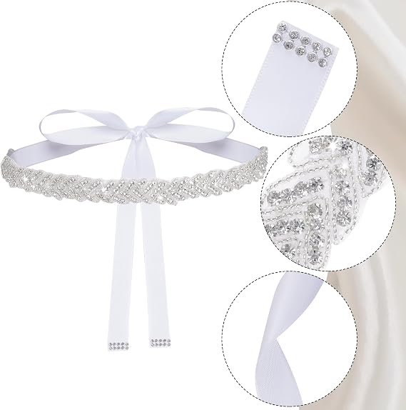 Satin Rhinestone Wedding Waist Belt - Adjustable Sash