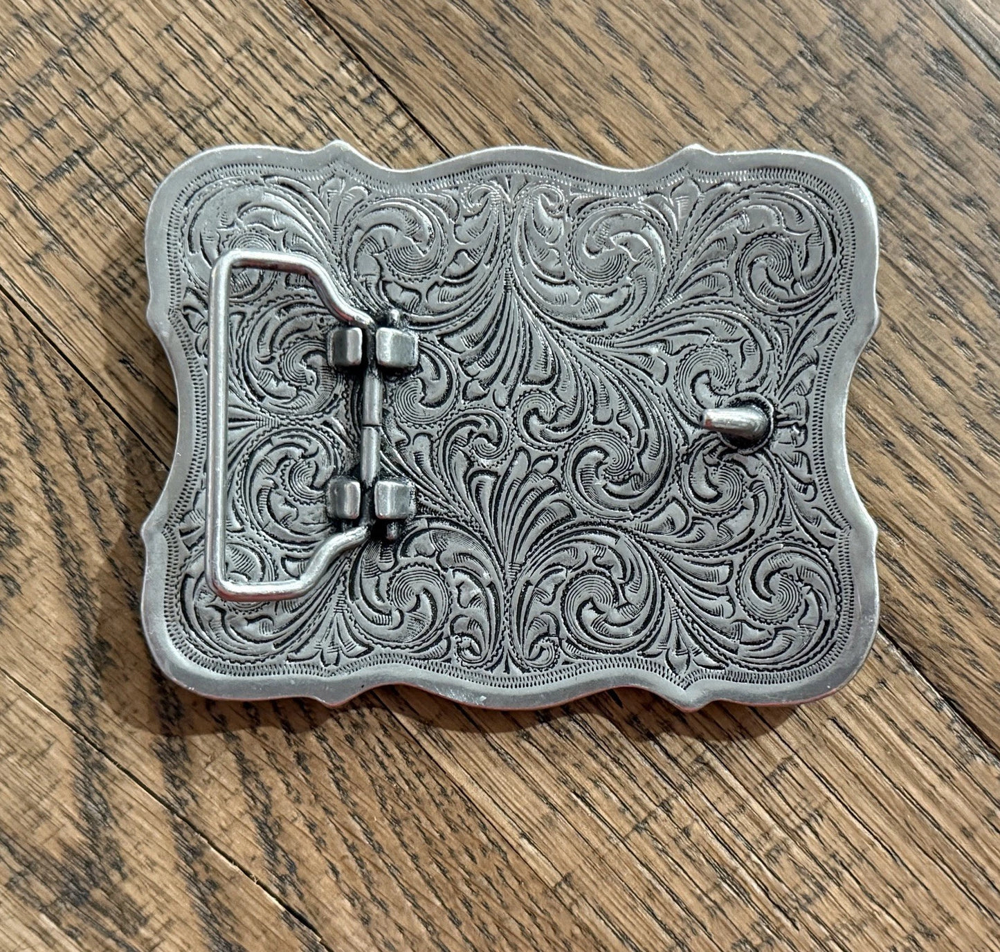 Scrolling Cross Filigree Western Belt Buckle - Antique Silver