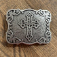 Scrolling Cross Filigree Western Belt Buckle - Antique Silver
