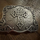 Scrolling Cross Filigree Western Belt Buckle - Antique Silver
