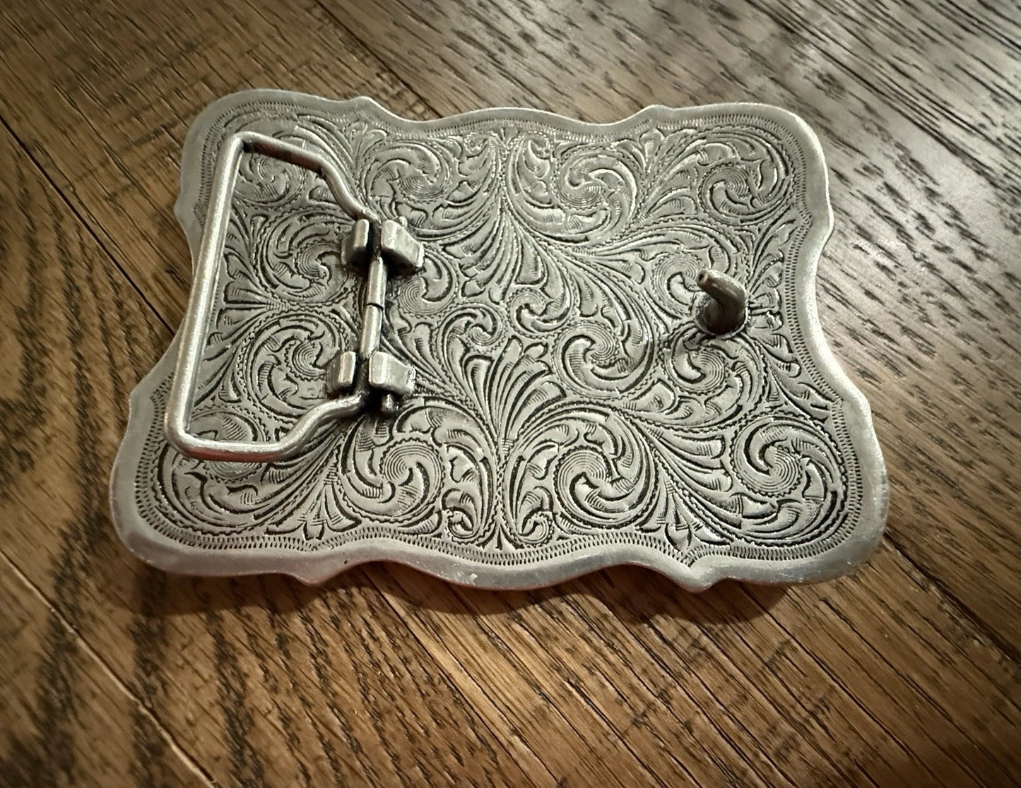 Scrolling Cross Filigree Western Belt Buckle - Antique Silver