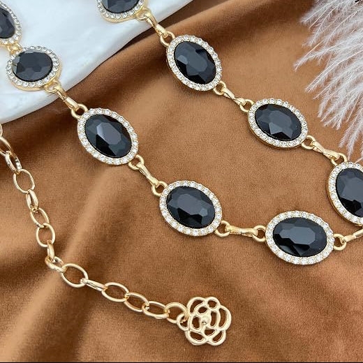 Rhinestone Concho Waist Chain - Sparkly Gold Chain Belt