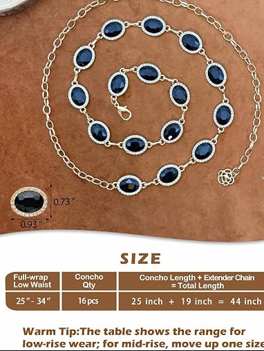 Rhinestone Concho Waist Chain - Sparkly Gold Chain Belt