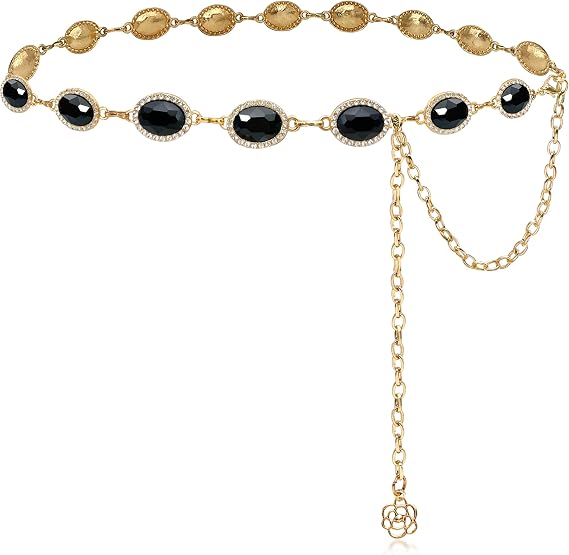 Rhinestone Concho Waist Chain - Sparkly Gold Chain Belt