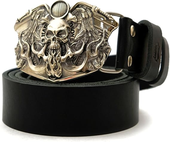 Handmade Nickel Silver Biker Buckle - Skull & Motorcycle