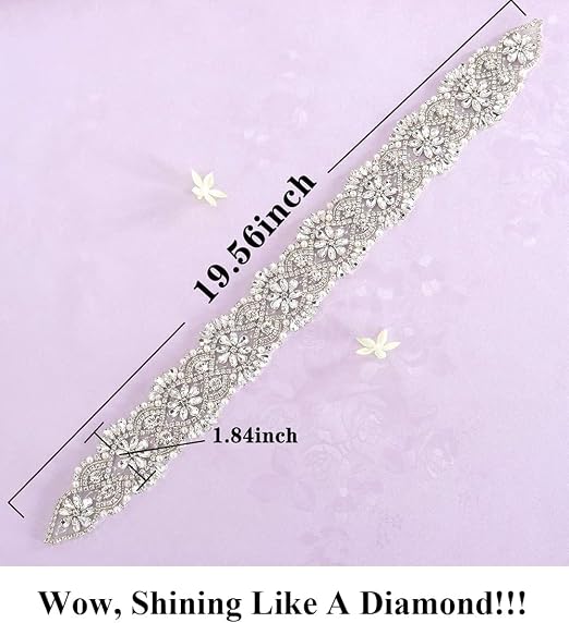 Silver Crystal Trim Wedding Belt - Elegant Bridal Sash