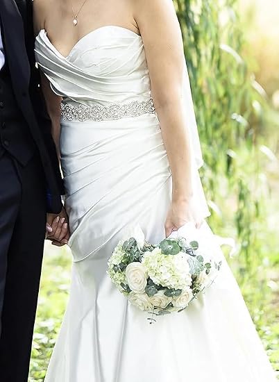 Silver Crystal Trim Wedding Belt - Elegant Bridal Sash