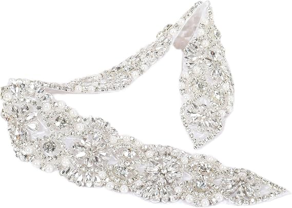 Silver Crystal Trim Wedding Belt - Elegant Bridal Sash