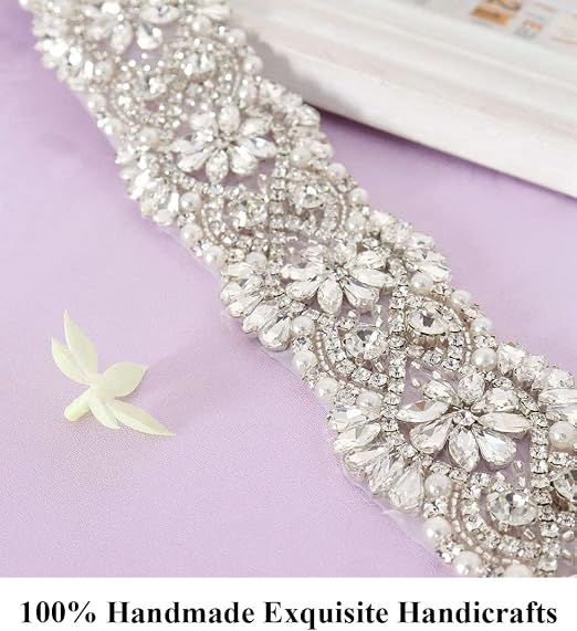 Silver Crystal Trim Wedding Belt - Elegant Bridal Sash