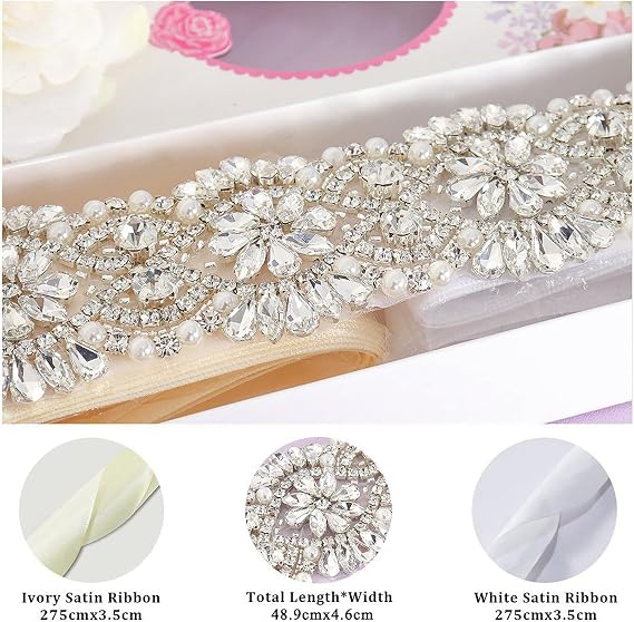 Silver Crystal Trim Wedding Belt - Elegant Bridal Sash