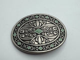 Silver Tone Filigree Leaf Oval Buckle - Western Flower Style