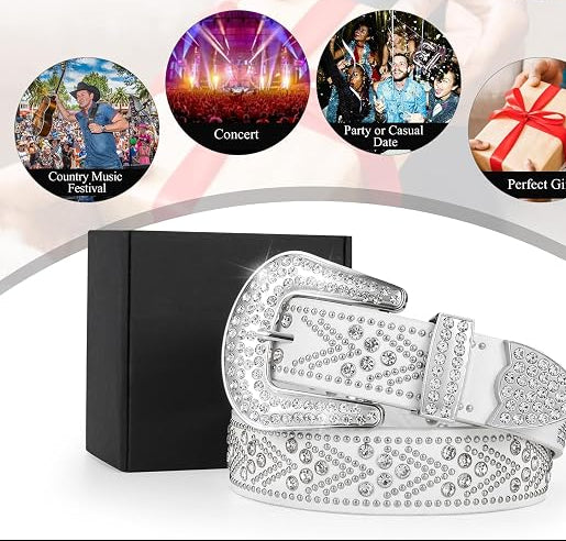Plus Size Rhinestone Studded Western Belt - Bling Diamond