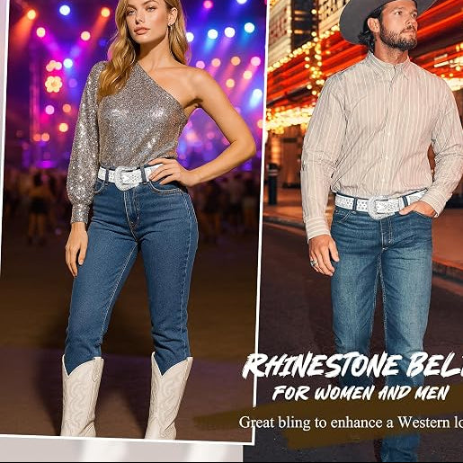 Plus Size Rhinestone Studded Western Belt - Bling Diamond