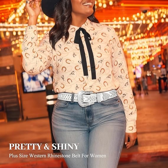 Plus Size Rhinestone Studded Western Belt - Bling Diamond
