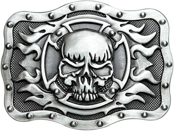 Ghost Skeleton Skull Flame Belt Buckle – Halloween Biker