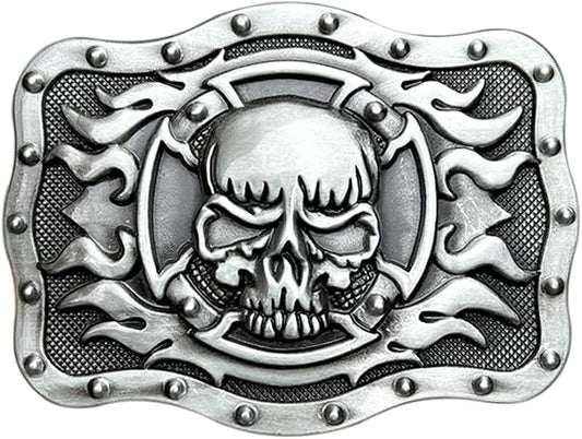 Ghost Skeleton Skull Flame Belt Buckle – Halloween Biker