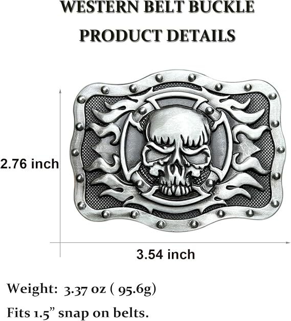 Ghost Skeleton Skull Flame Belt Buckle – Halloween Biker