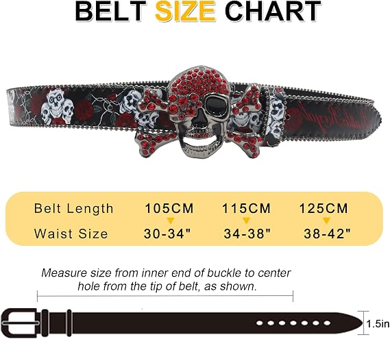 Skull Rhinestone Rose Belt - Y2K Goth Statement Belt
