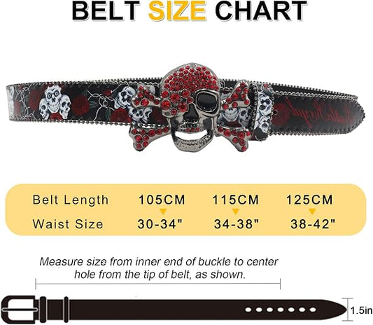 Skull Rhinestone Rose Belt - Y2K Goth Statement Belt