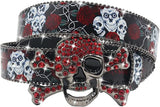 Skull Rhinestone Rose Belt - Y2K Goth Statement Belt