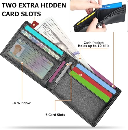 Slim Genuine Leather Bifold Wallet with RFID Blocking