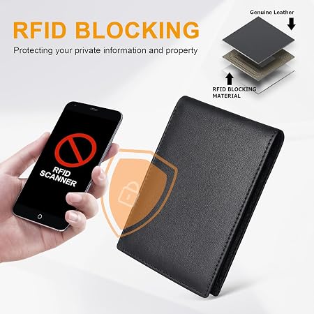 Slim Genuine Leather Bifold Wallet with RFID Blocking