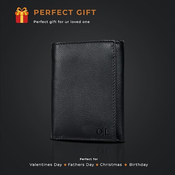 Slim Minimalist Trifold Leather Wallet with RFID Blocking
