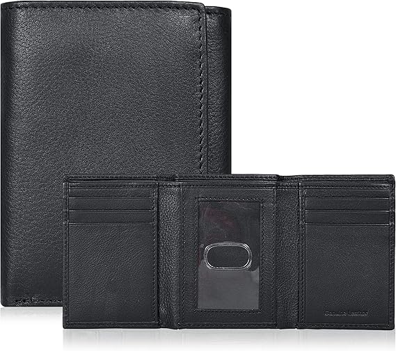 Slim Minimalist Trifold Leather Wallet with RFID Blocking