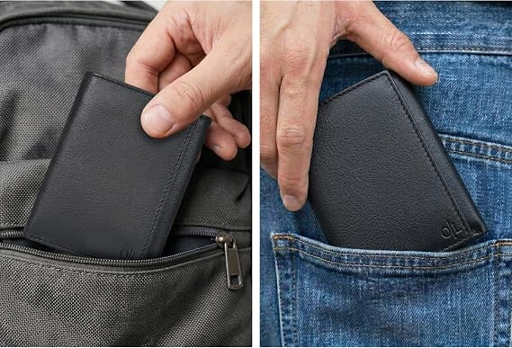 Slim Minimalist Trifold Leather Wallet with RFID Blocking