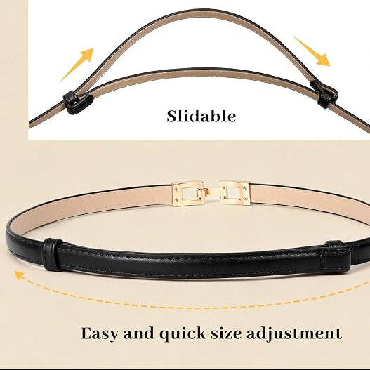 Slim Slide-Adjustable Leather Belt - Gold Buckle, 16 Colors