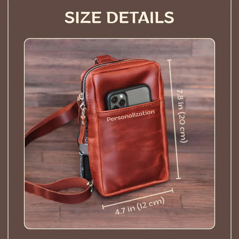 Men's Compact Leather Chest Sling Phone Bag