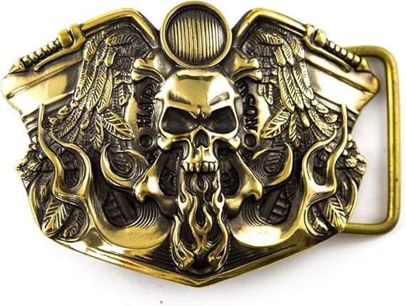 Handmade Solid Brass Biker Buckle – Motorcycle & Skull