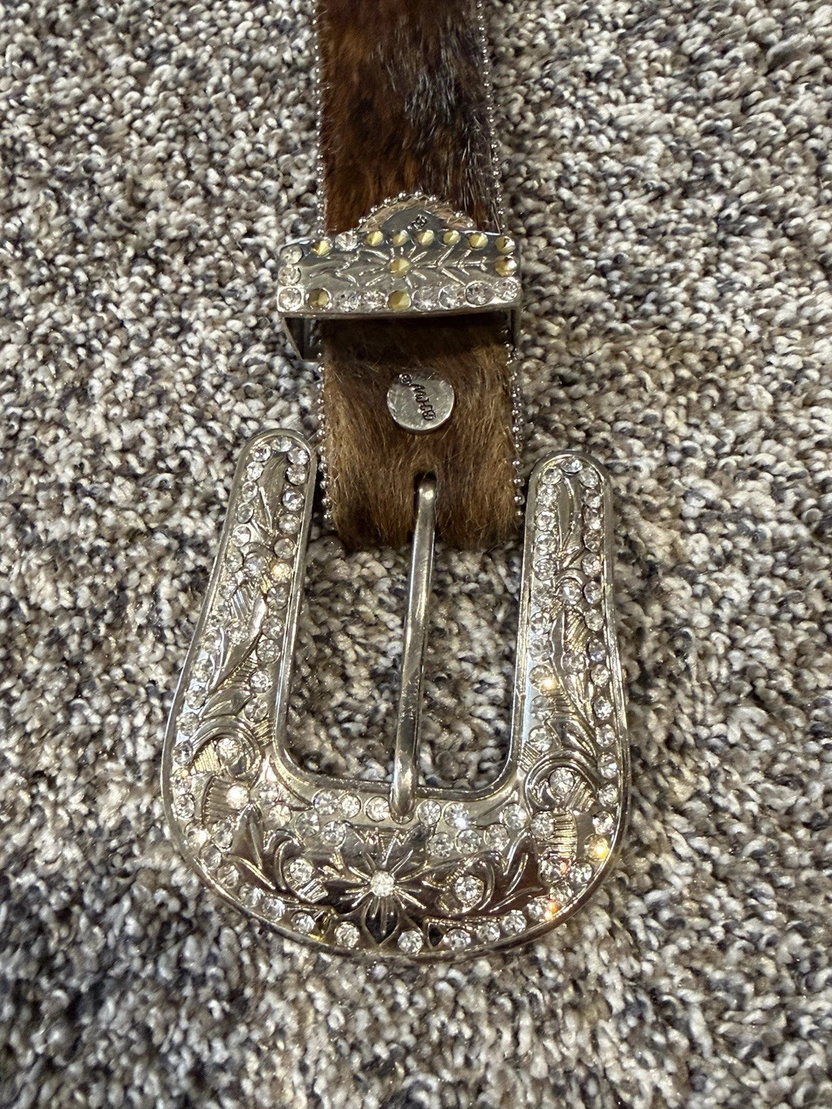 Rhinestone Concho Hair-On Hide Belt - Western Bling Belt