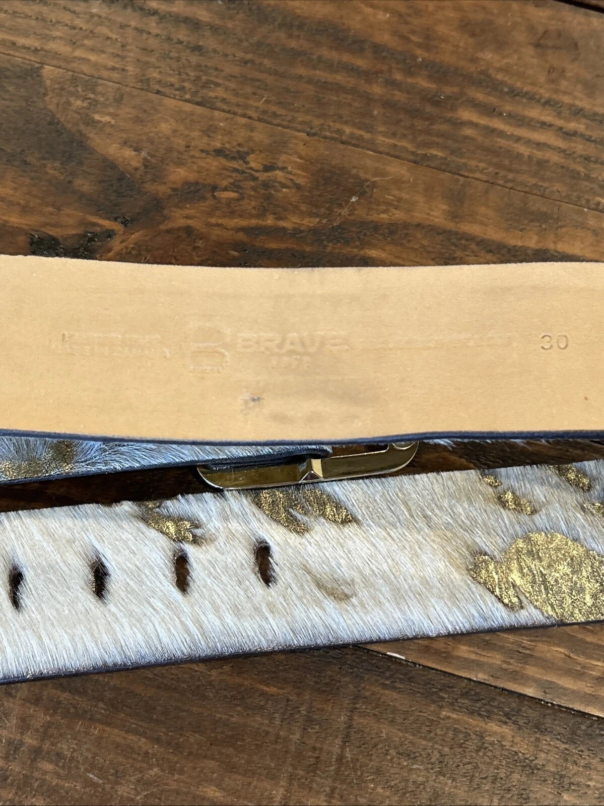 Hair-On Hide Leather Belt with Gold Rhinestone Accents