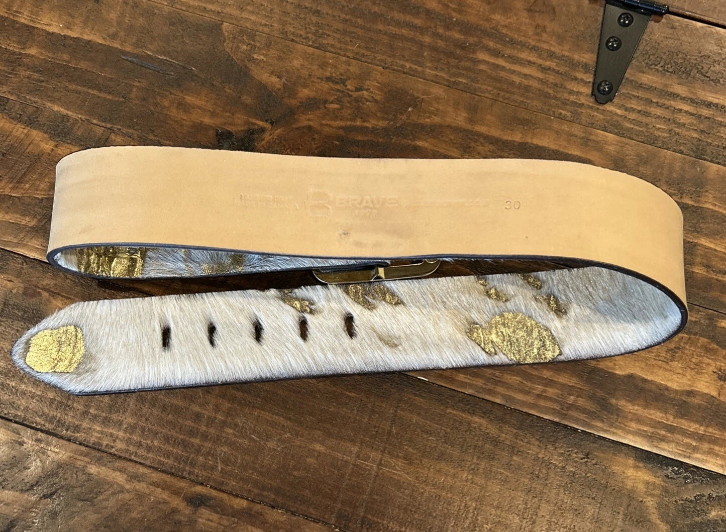 Hair-On Hide Leather Belt with Gold Rhinestone Accents