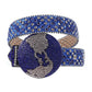 Sparkling Blue Glitter Western Rhinestone Belt with Globe Buckle