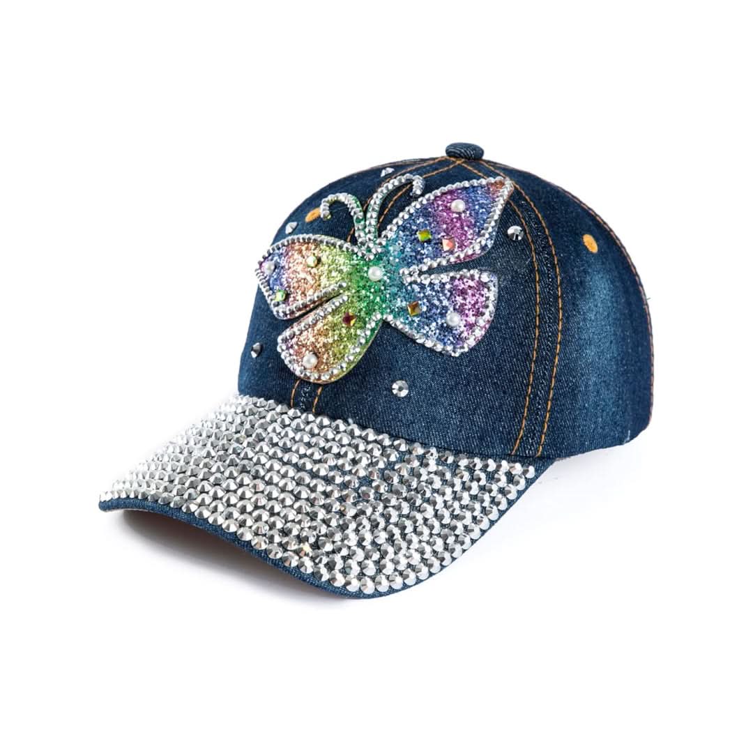 Sparkling Butterfly Rhinestone Denim Baseball Cap