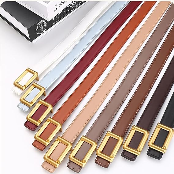 Square Buckle Minimalist Skinny Belt - Gold Tone Office Style