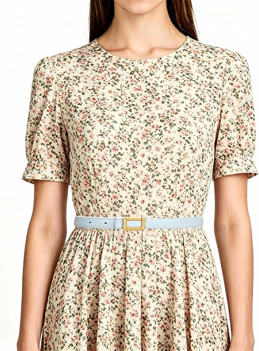 Square Buckle Minimalist Skinny Belt - Gold Tone Office Style