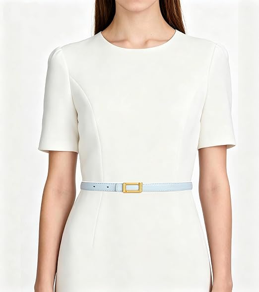 Square Buckle Minimalist Skinny Belt - Gold Tone Office Style