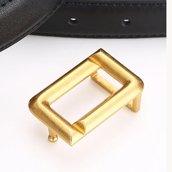 Square Buckle Minimalist Skinny Belt - Gold Tone Office Style