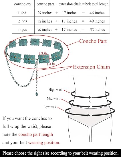 Square Concho Boho Chain Belt - Western Waist Belt