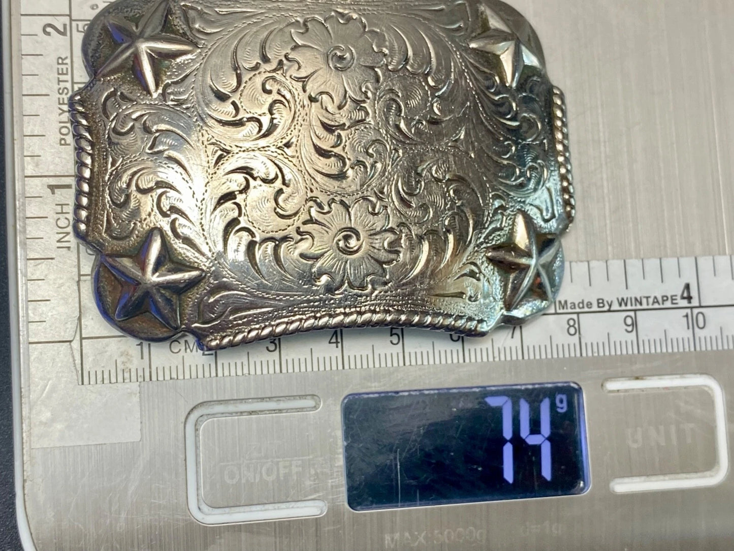 Star & Floral Filigree Swirl Western Belt Buckle
