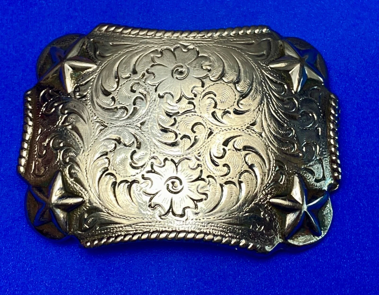 Star & Floral Filigree Swirl Western Belt Buckle