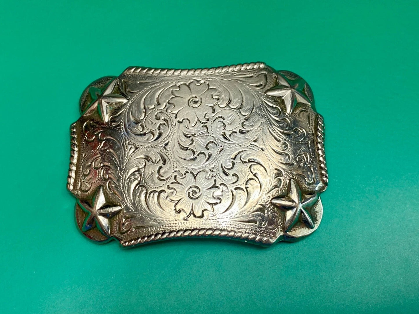 Star & Floral Filigree Swirl Western Belt Buckle