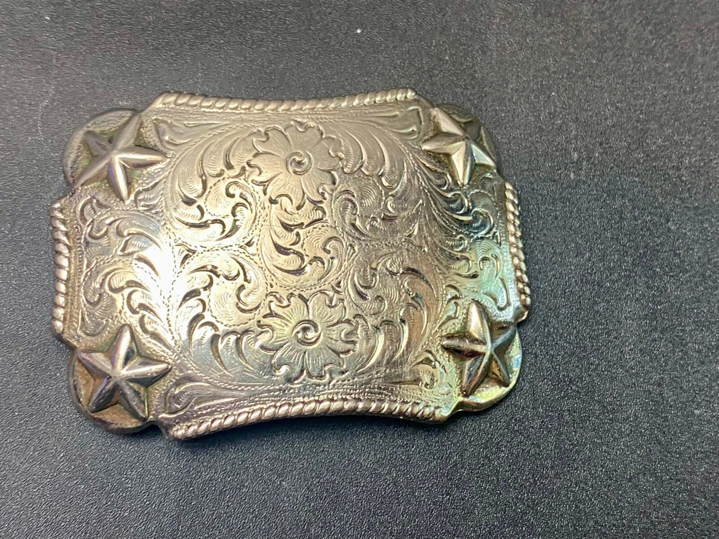 Star & Floral Filigree Swirl Western Belt Buckle