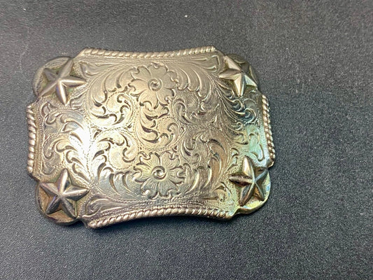 Star & Floral Filigree Swirl Western Belt Buckle