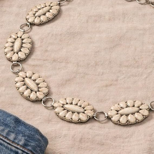 Stone Concho Chain Belt - Boho Vintage Waist Belt